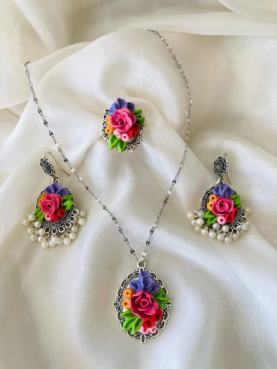 Polymer Floral Jewellery Set