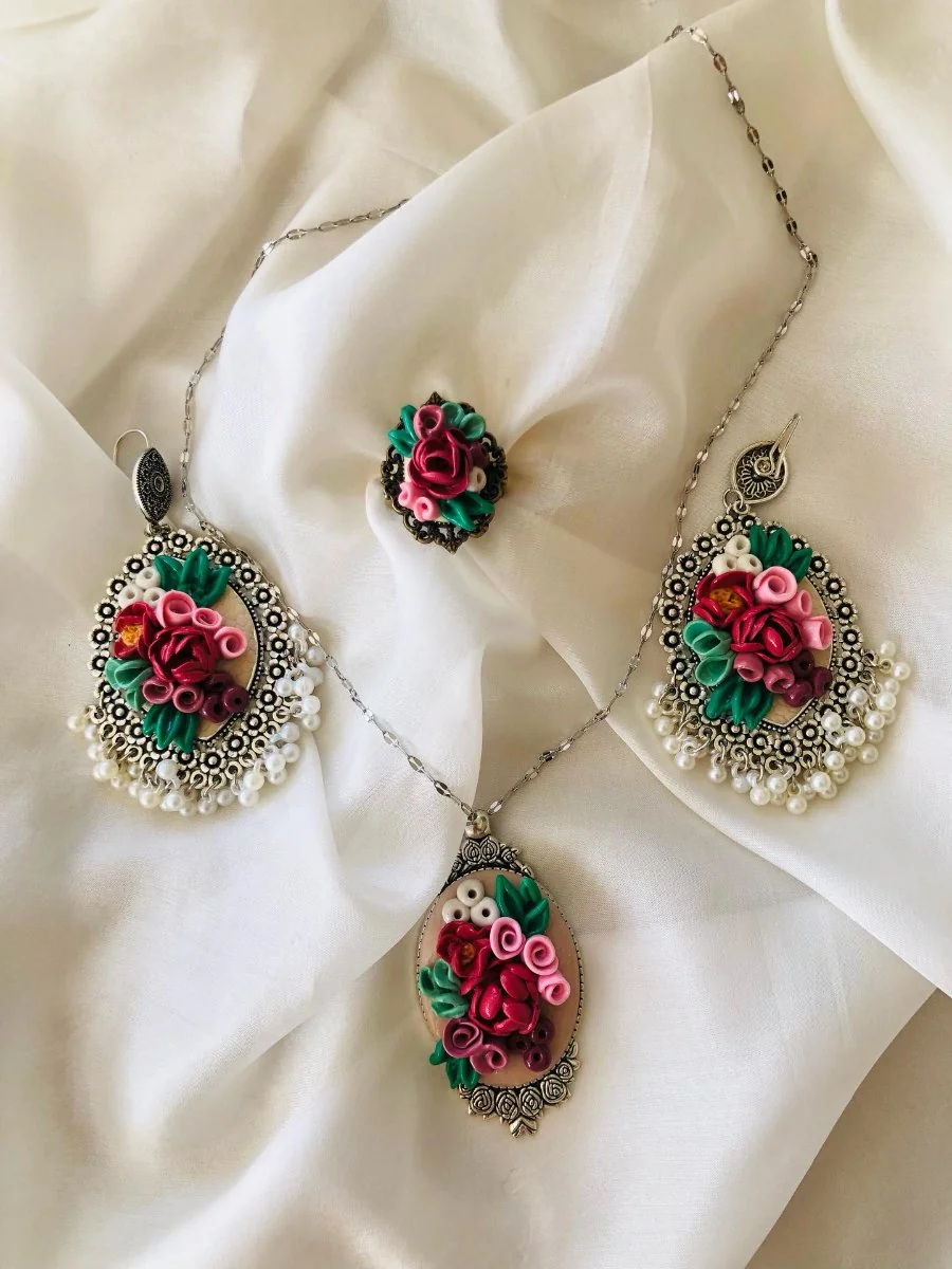 Purple Polymer Floral Set